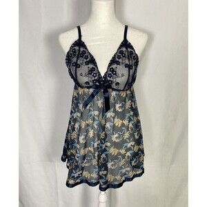 Navy Blue Lace Babydoll Bra Teddy Medium Lingerie Mesh Sheer